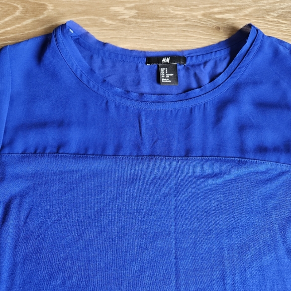 Women's Royal Blue Dark Blue Dressy Blouse Top Short Sleeve Shirt | Small - Picture 7 of 15